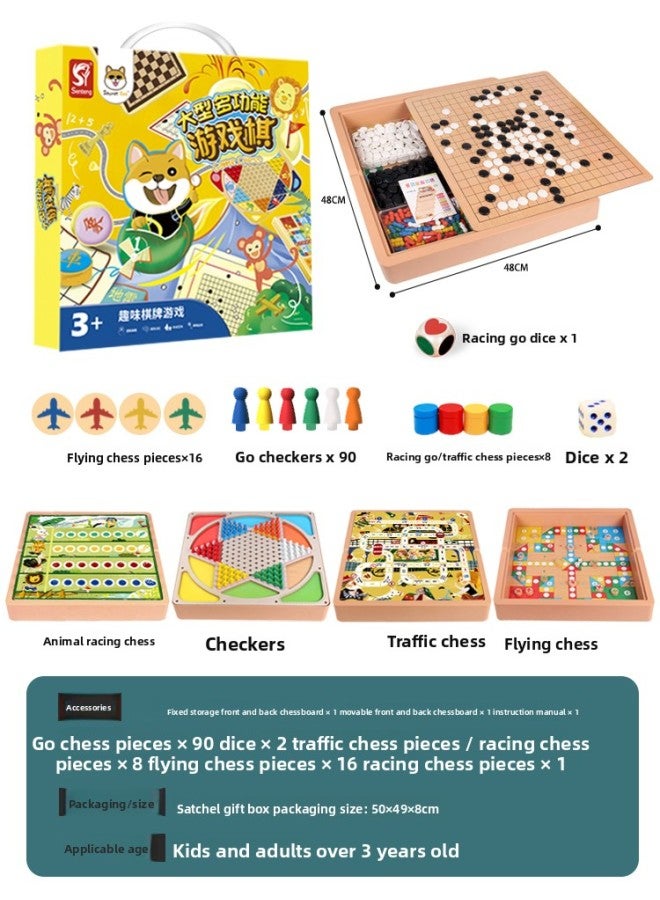 All-in-One Checkers Flying Chess Gobang Colosseum Chess Game Chess Children Student Educational Wooden Toys
